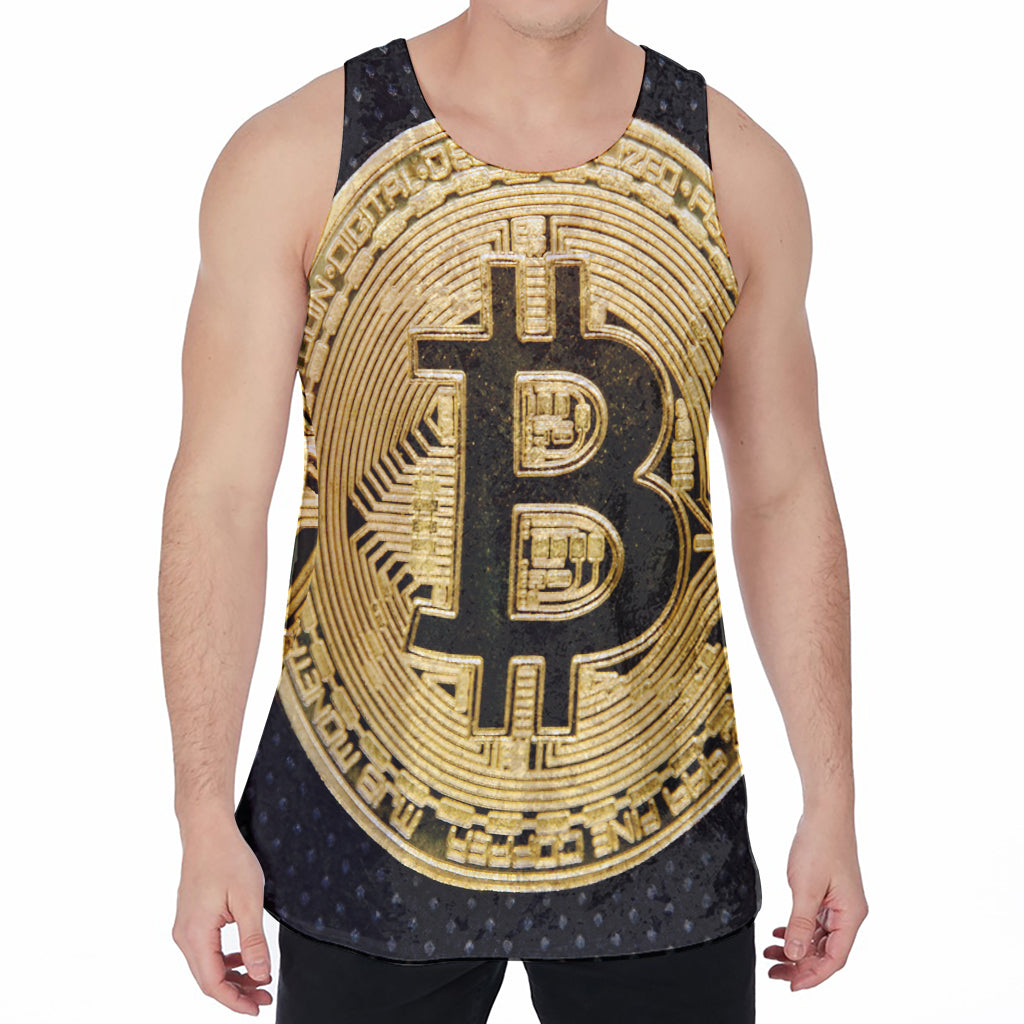Gold Bitcoin Symbol Print Men's Velvet Tank Top