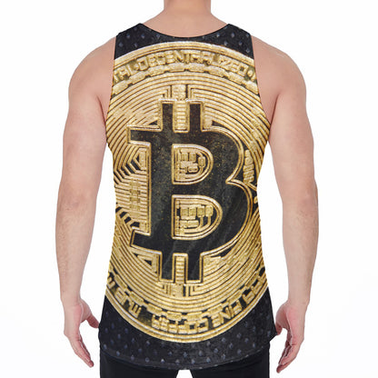 Gold Bitcoin Symbol Print Men's Velvet Tank Top