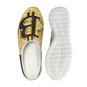 Gold Bitcoin Symbol Print Mesh Casual Shoes