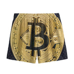 Gold Bitcoin Symbol Print Mesh Shorts