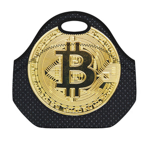 Gold Bitcoin Symbol Print Neoprene Lunch Bag