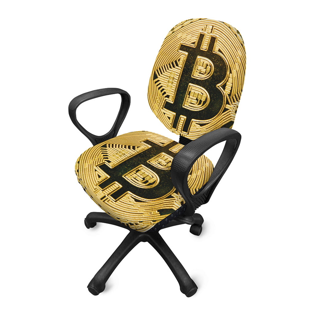 Gold Bitcoin Symbol Print Office Chair Cover