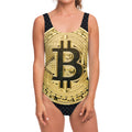 Gold Bitcoin Symbol Print One Piece Swimsuit