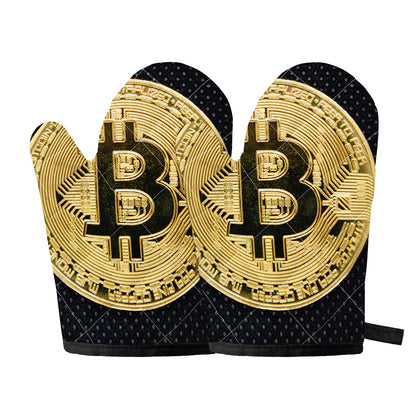 Gold Bitcoin Symbol Print Oven Mitts