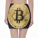 Gold Bitcoin Symbol Print Pencil Mini Skirt