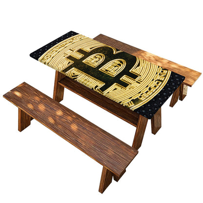 Gold Bitcoin Symbol Print Picnic Table Cover
