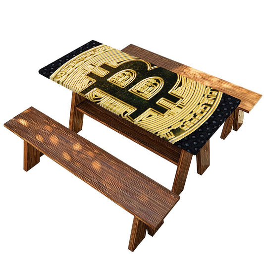 Gold Bitcoin Symbol Print Picnic Table Cover
