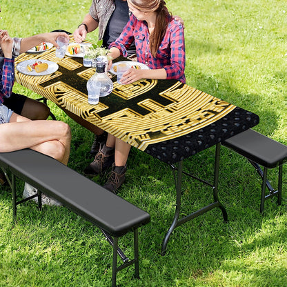 Gold Bitcoin Symbol Print Picnic Table Cover