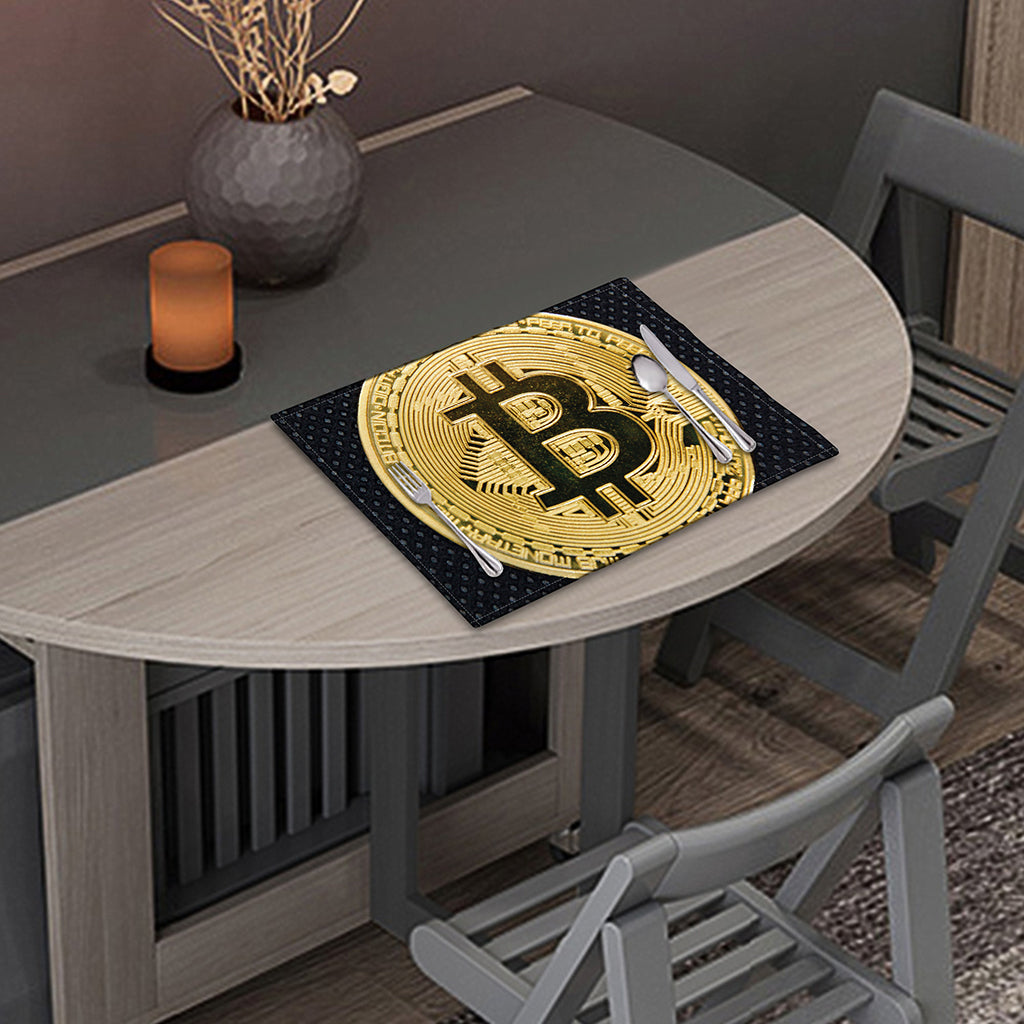 Gold Bitcoin Symbol Print Placemat