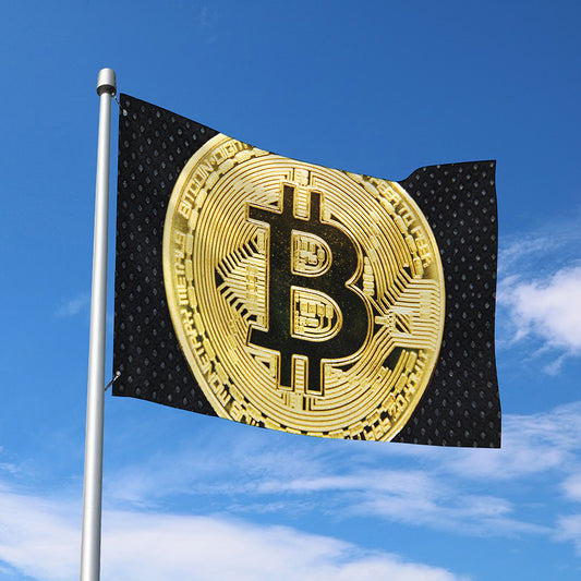 Gold Bitcoin Symbol Print Polyester Flag