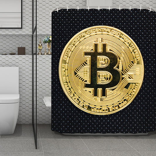 Gold Bitcoin Symbol Print Polyester Shower Curtain