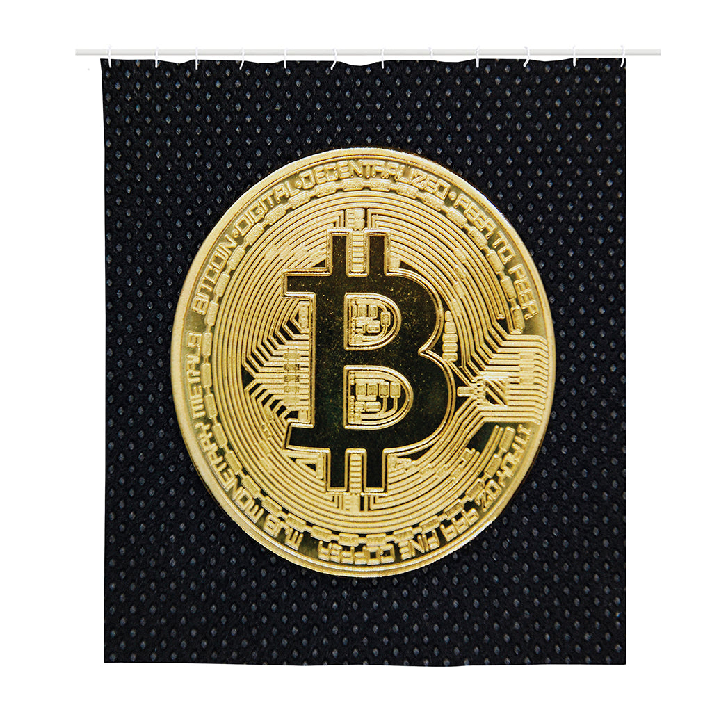 Gold Bitcoin Symbol Print Polyester Shower Curtain