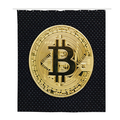 Gold Bitcoin Symbol Print Polyester Shower Curtain