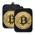 Gold Bitcoin Symbol Print Pot Holders With Pocket