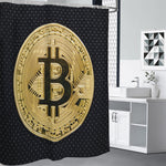 Gold Bitcoin Symbol Print Premium Shower Curtain