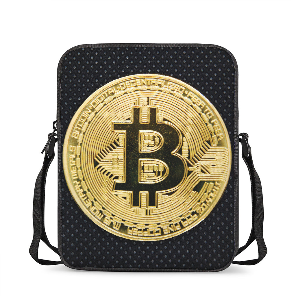 Gold Bitcoin Symbol Print Rectangular Crossbody Bag