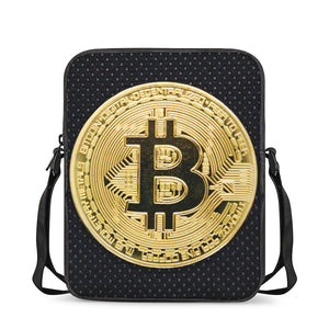 Gold Bitcoin Symbol Print Rectangular Crossbody Bag