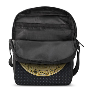 Gold Bitcoin Symbol Print Rectangular Crossbody Bag