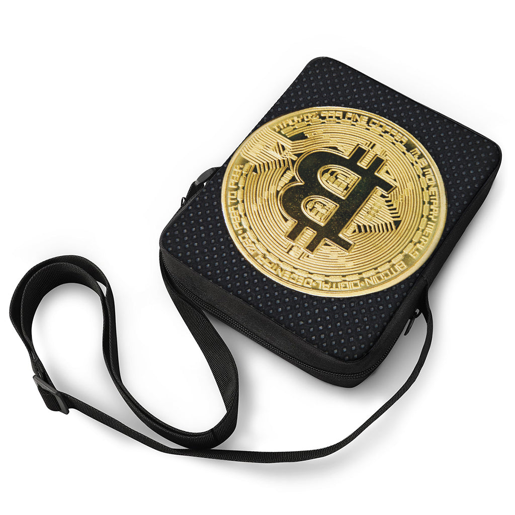 Gold Bitcoin Symbol Print Rectangular Crossbody Bag