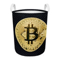 Gold Bitcoin Symbol Print Round Laundry Basket