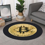 Gold Bitcoin Symbol Print Round Rug
