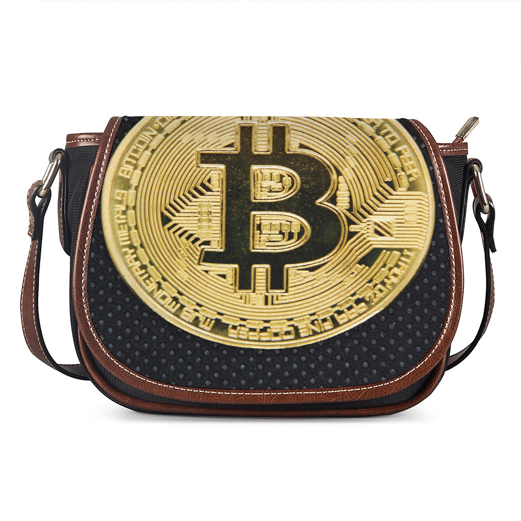 Gold Bitcoin Symbol Print Saddle Bag