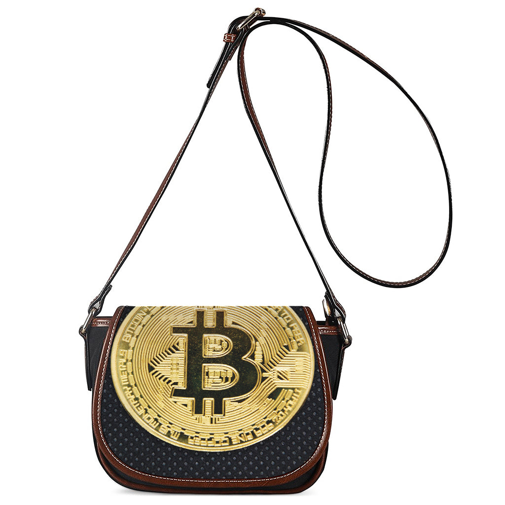 Gold Bitcoin Symbol Print Saddle Bag