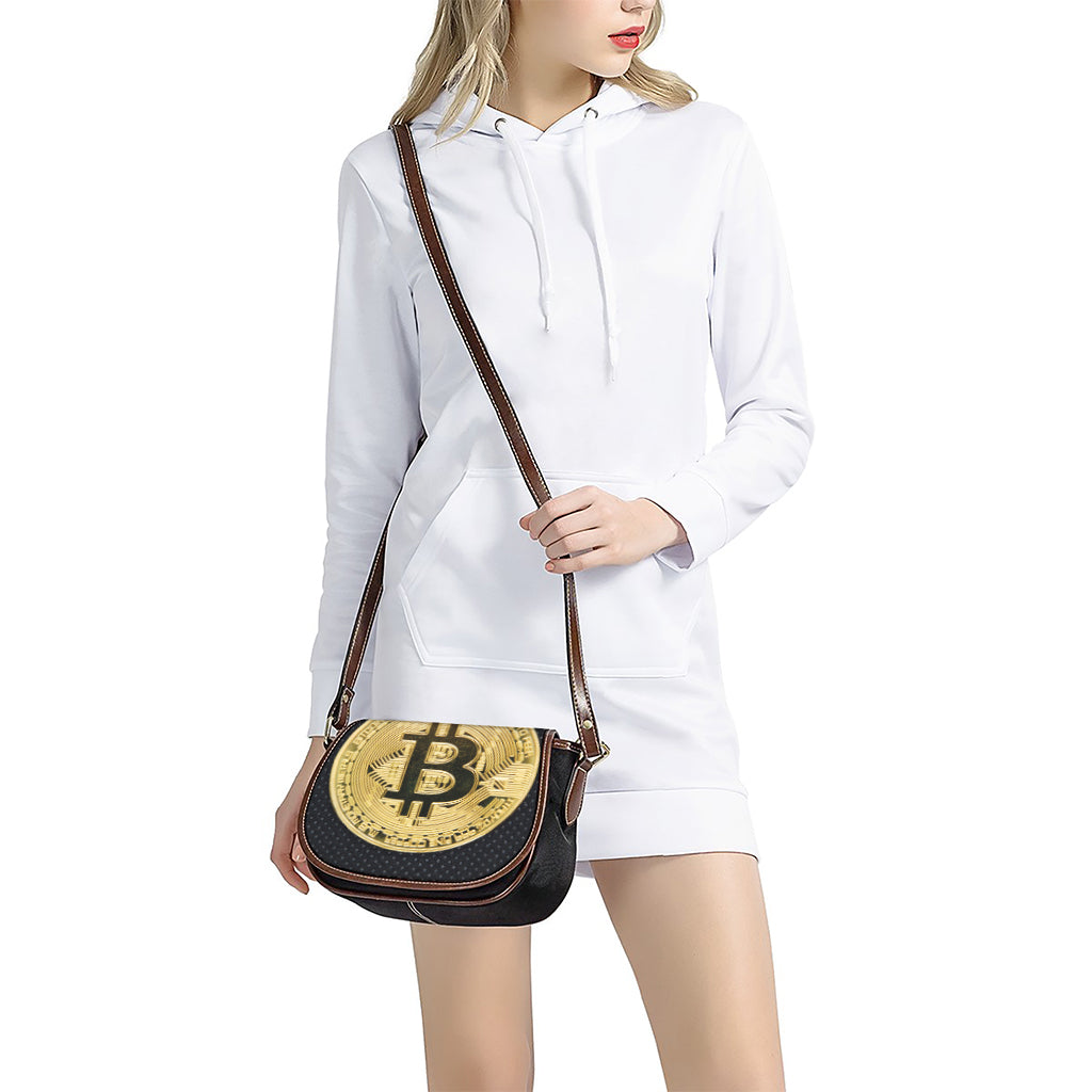 Gold Bitcoin Symbol Print Saddle Bag