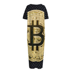 Gold Bitcoin Symbol Print Short Sleeve Long Nightdress