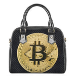 Gold Bitcoin Symbol Print Shoulder Handbag