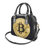 Gold Bitcoin Symbol Print Shoulder Handbag
