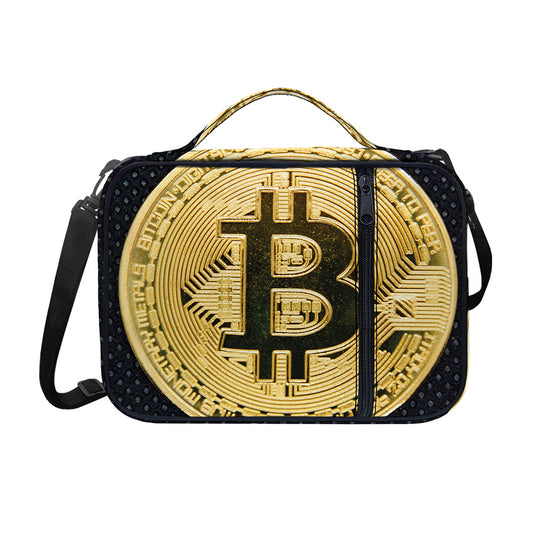 Gold Bitcoin Symbol Print Shoulder Strap Bible Bag