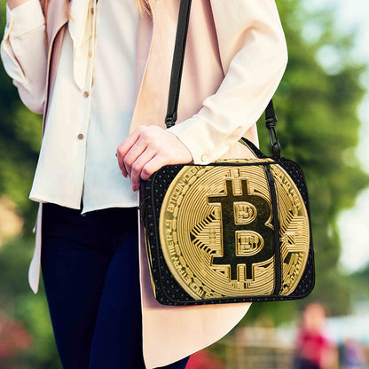 Gold Bitcoin Symbol Print Shoulder Strap Bible Bag