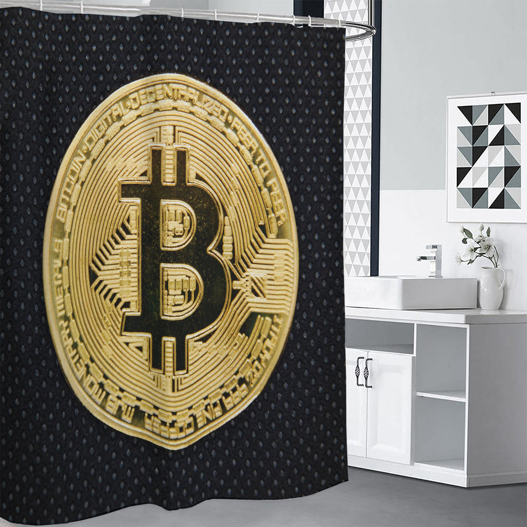 Gold Bitcoin Symbol Print Shower Curtain