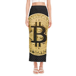 Gold Bitcoin Symbol Print Side Slit Maxi Skirt