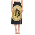 Gold Bitcoin Symbol Print Side Slit Midi Skirt