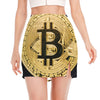 Gold Bitcoin Symbol Print Side Slit Mini Skirt