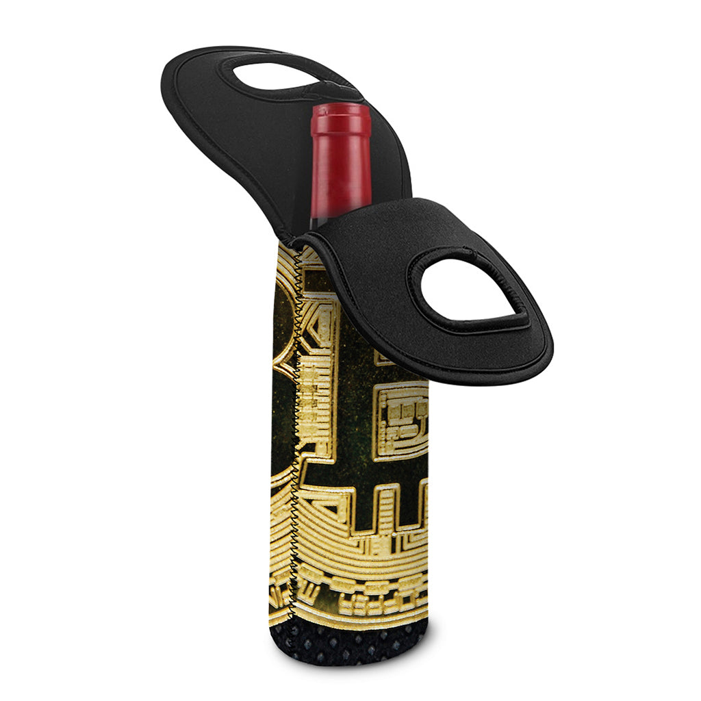 Gold Bitcoin Symbol Print Single Neoprene Wine Tote