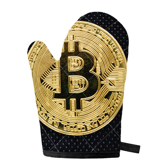 Gold Bitcoin Symbol Print Single Oven Mitt