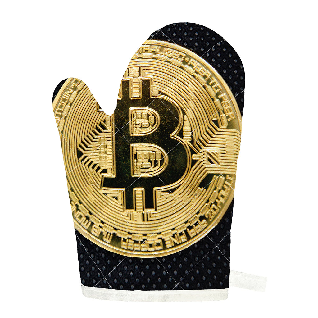 Gold Bitcoin Symbol Print Single Oven Mitt
