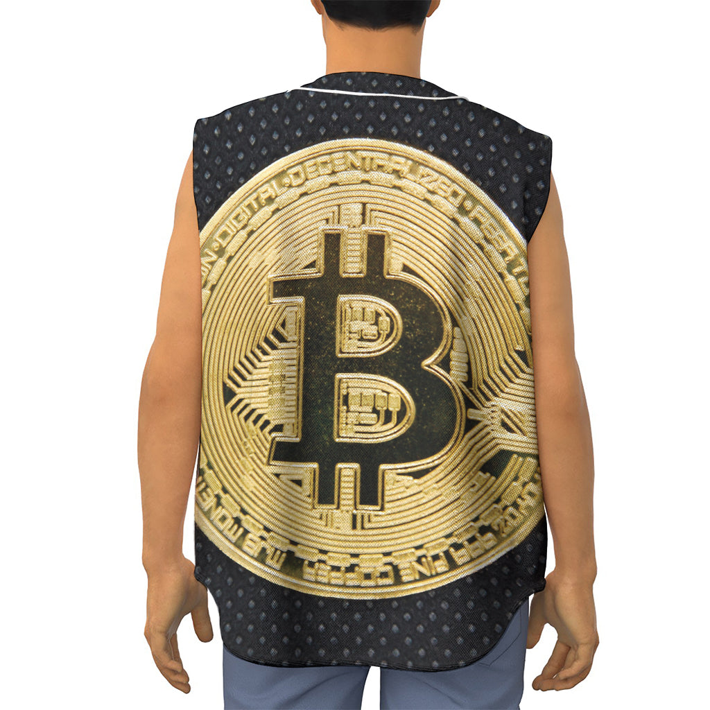 Gold Bitcoin Symbol Print Sleeveless Baseball Jersey