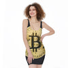 Gold Bitcoin Symbol Print Sleeveless Bodycon Dress