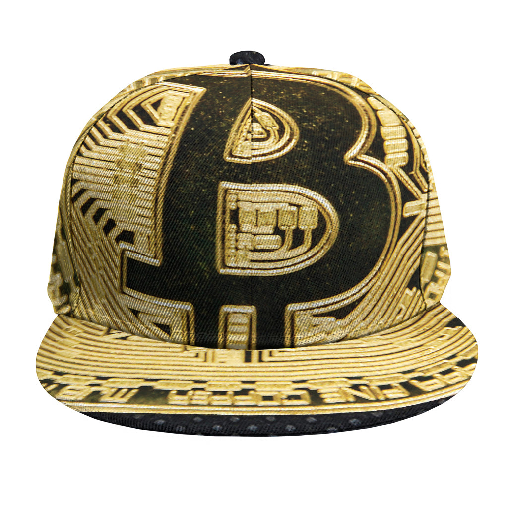 Gold Bitcoin Symbol Print Snapback Cap