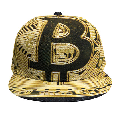 Gold Bitcoin Symbol Print Snapback Cap
