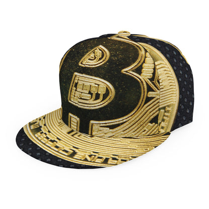 Gold Bitcoin Symbol Print Snapback Cap