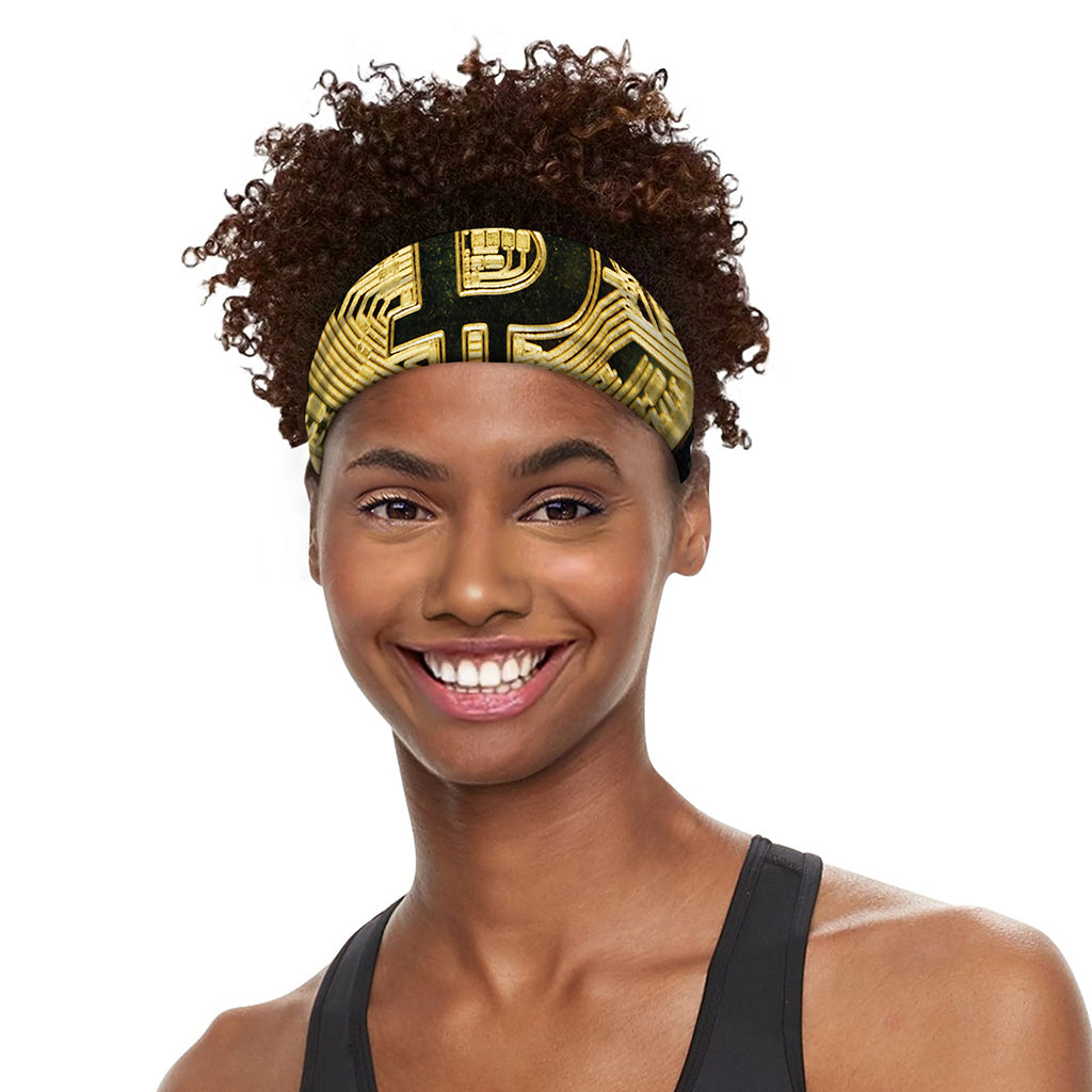 Gold Bitcoin Symbol Print Sports Headband