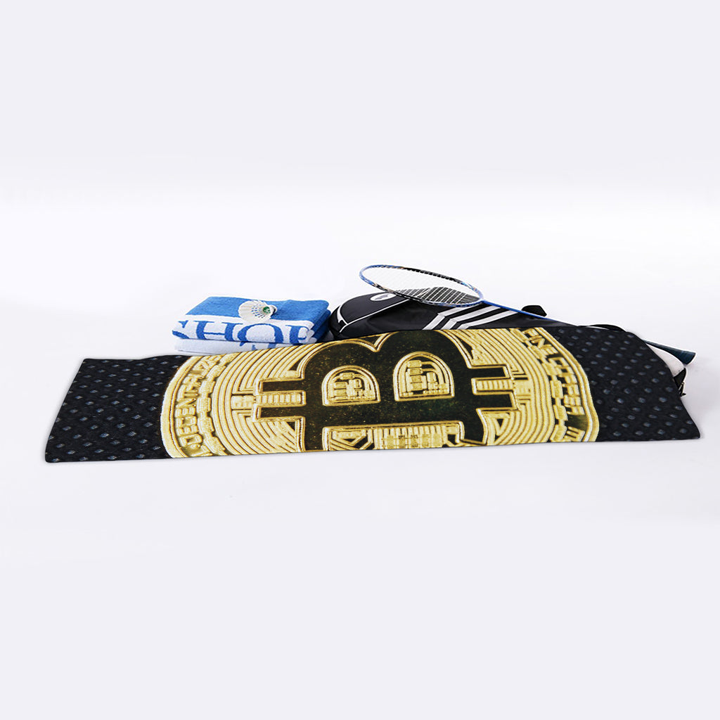 Gold Bitcoin Symbol Print Sports Towel