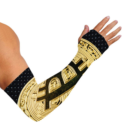 Gold Bitcoin Symbol Print Sun Protection Arm Sleeves