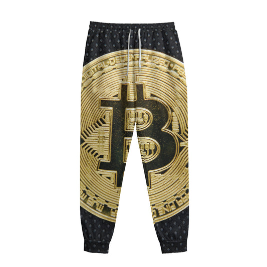 Gold Bitcoin Symbol Print Sweatpants