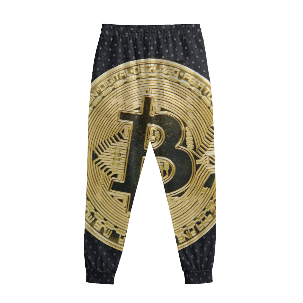 Gold Bitcoin Symbol Print Sweatpants